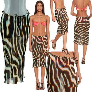 🆕 RAT & BOA 🧿 NWOT Luma Zebra Print Midi Skirt, Crinkle Chiffon - Sz S